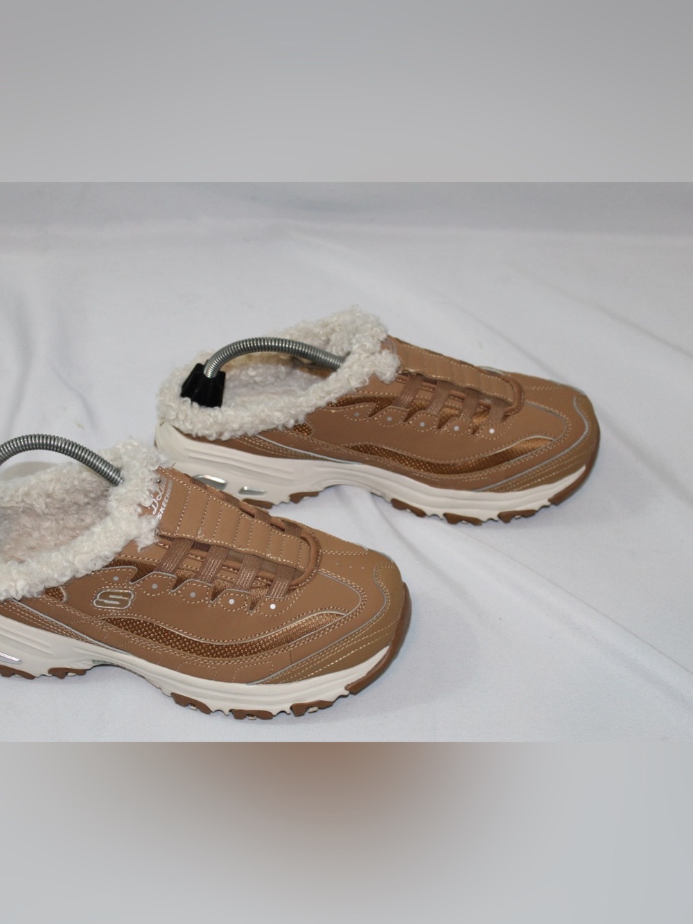 Skechers Women’s Tan and White Faux-Shearling Slip-On Sneakers